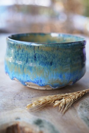 Matcha Schale blaugranit grün sprenkel